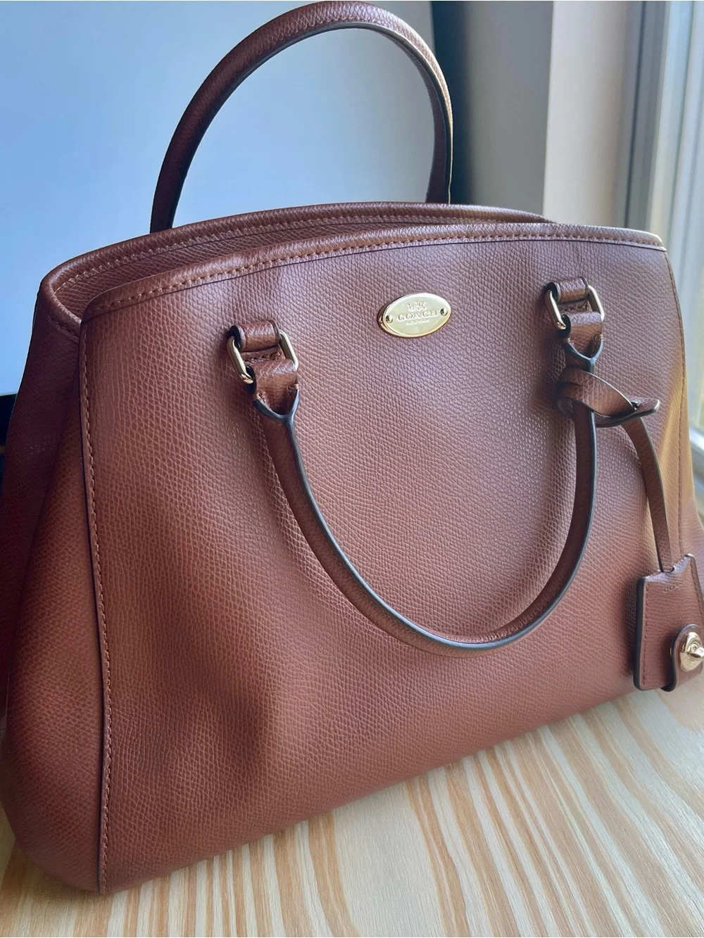 Coach Pebbled Leather Satchel - Cognac Brown